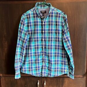 American Eagle Blue Plaid Button Down Large